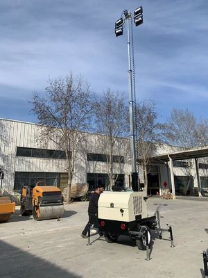 9 M Trailer Vehicle Mounted Light Tower Upright Lift 1000W*4 Gold Halide Lights / 400*4LED Lights